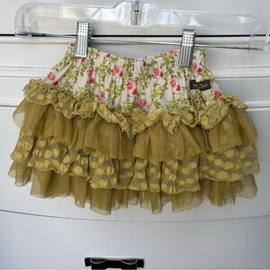 Matilda Jane Serendipity Floral Ruffle Skirt w/ Gold & Lace Accents Like New 18m